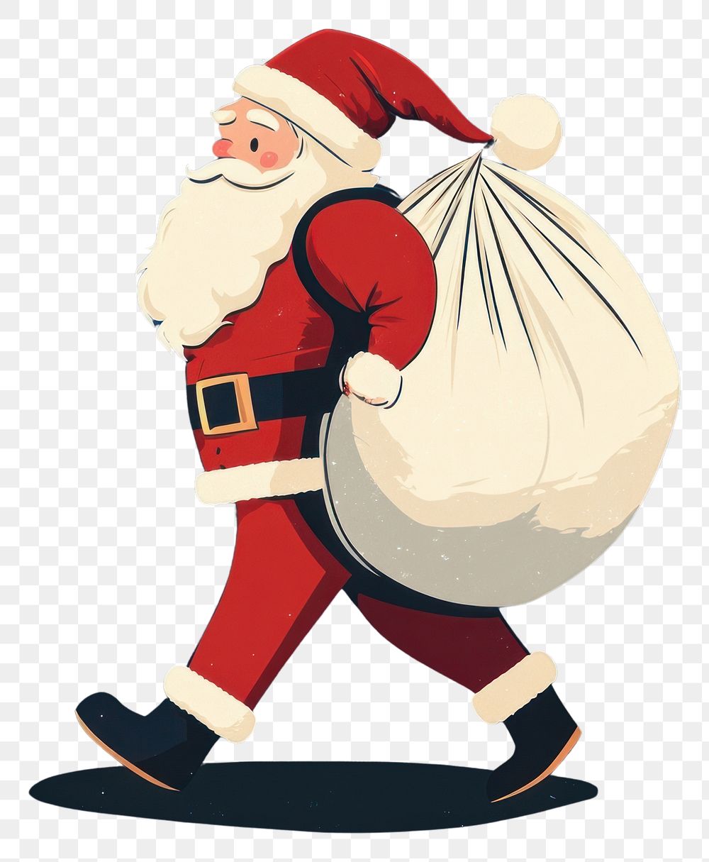 PNG Santa Claus carrying a large white bag on the back illustration cartoon santa.