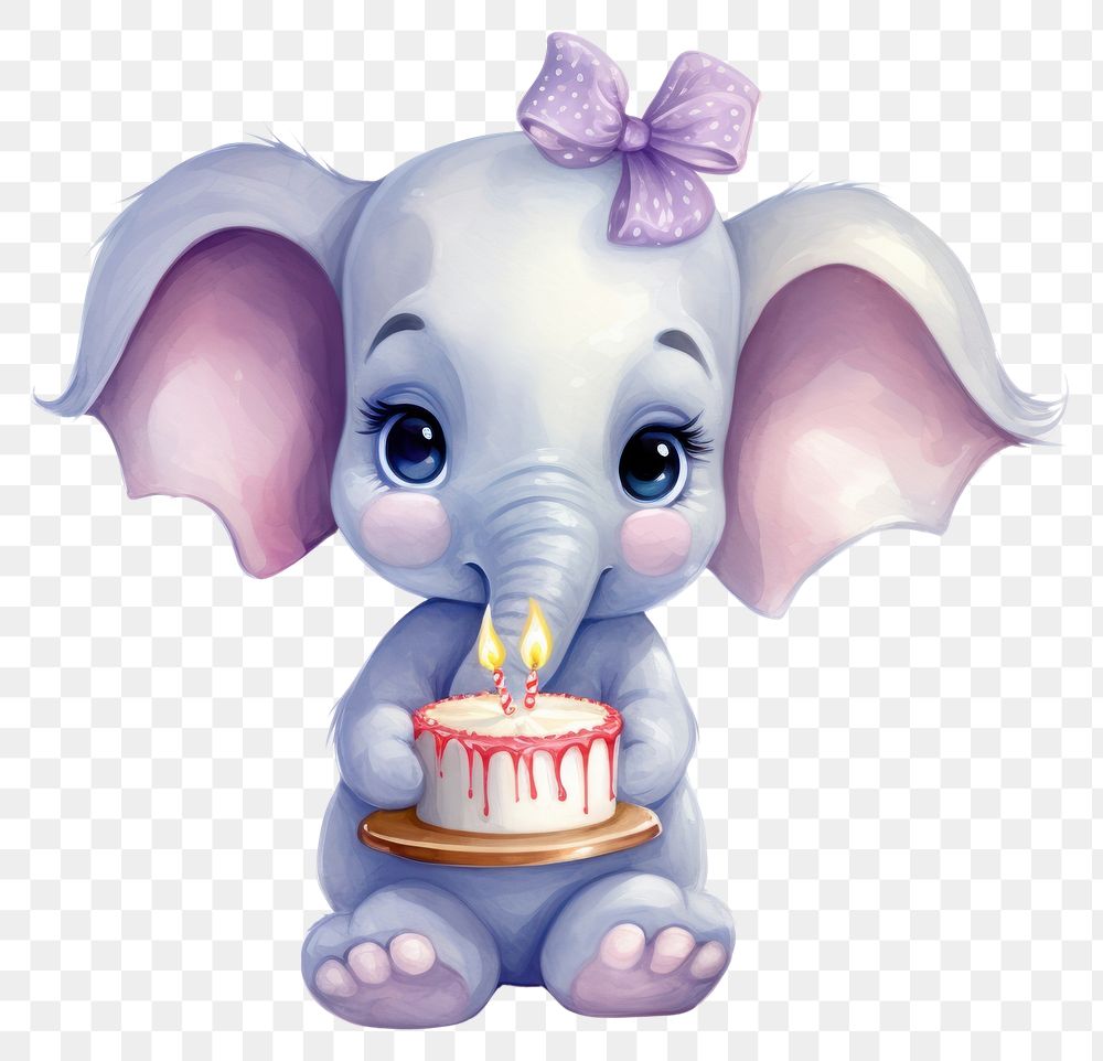 PNG Elephant holding birthday cake dessert cartoon mammal.