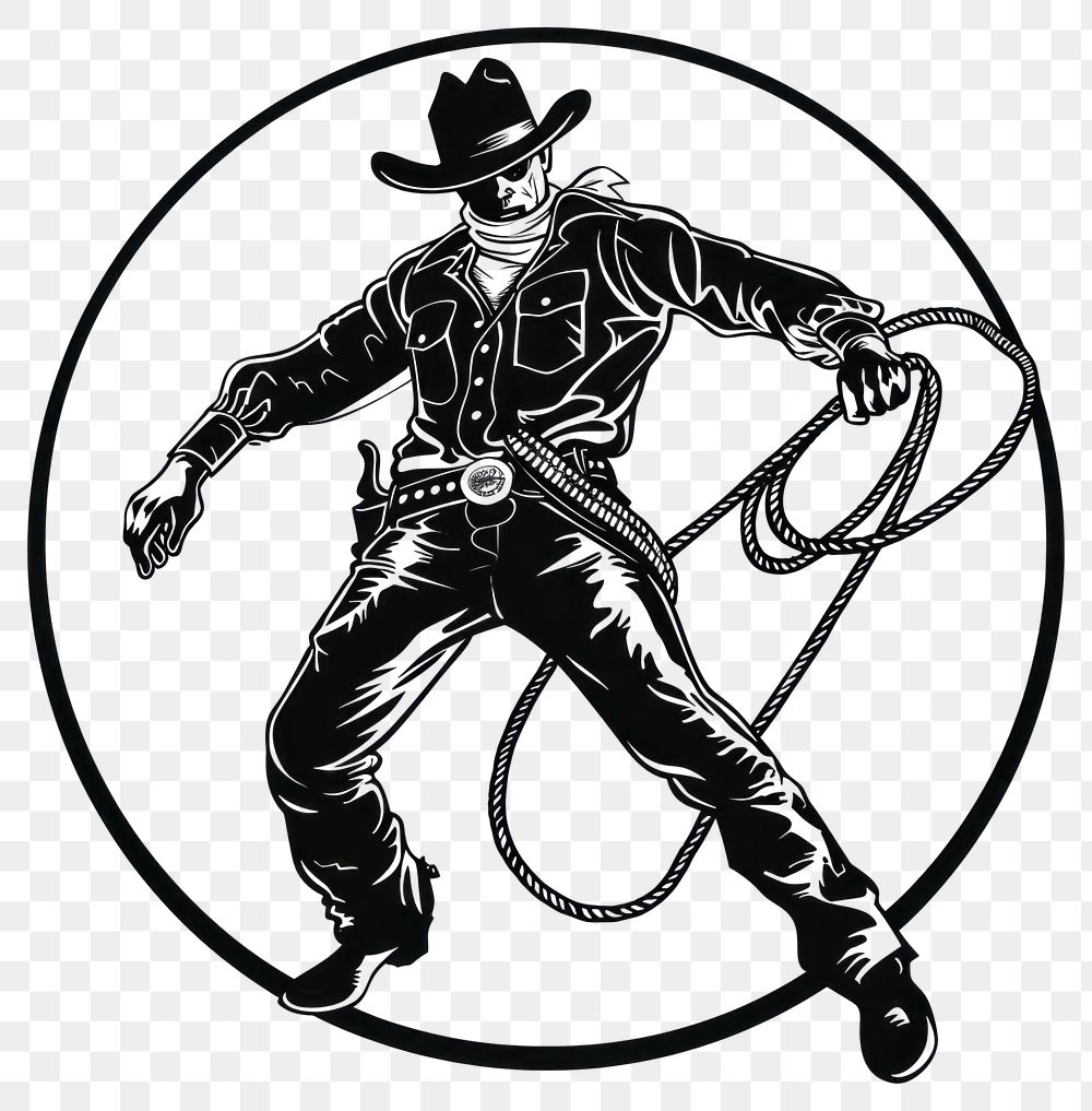 PNG Cowboy roping in action illustration