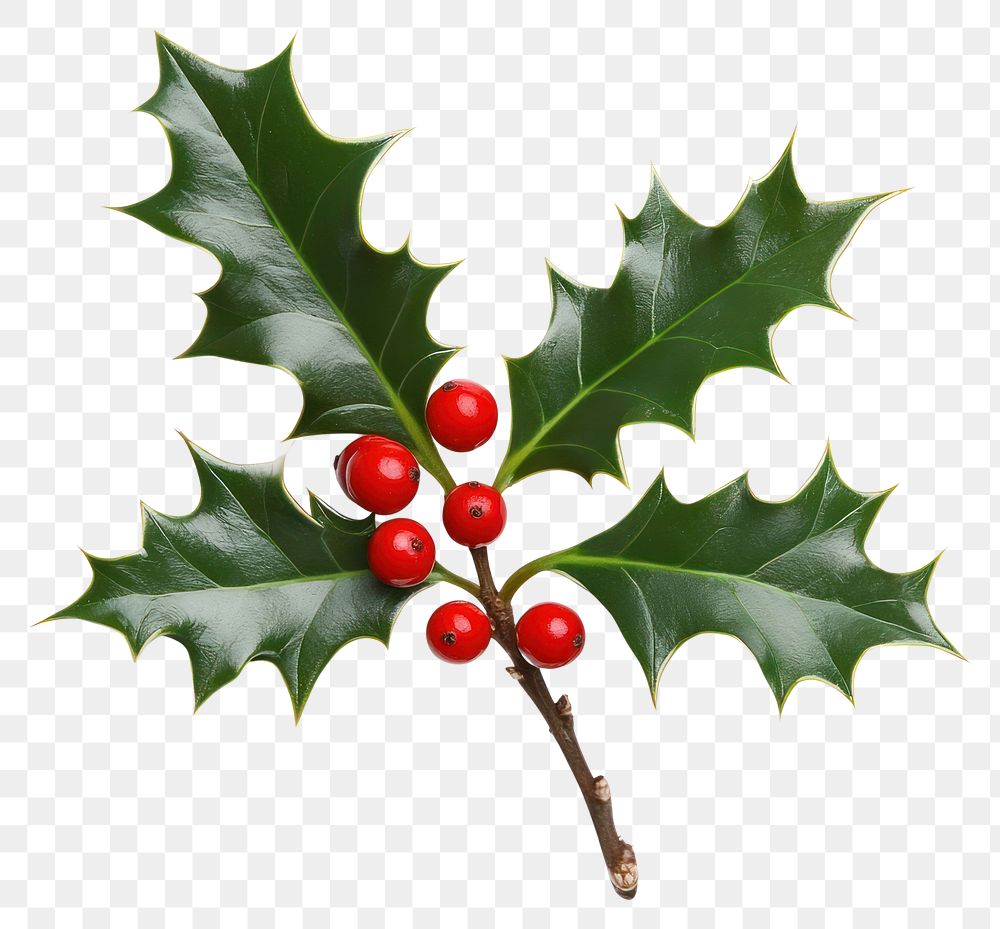 PNG Christmas holly with red berries christmas leaves plant.