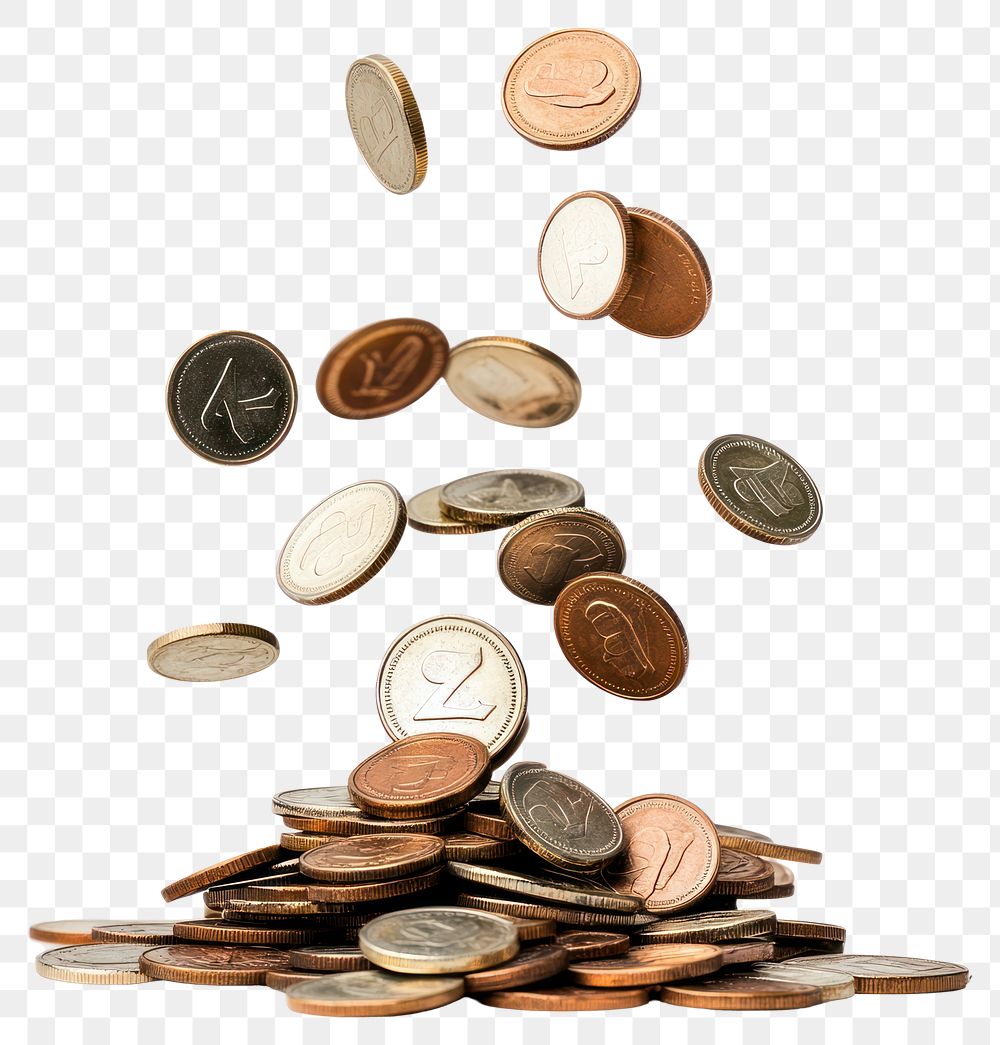 PNG Real coins money pile investment.