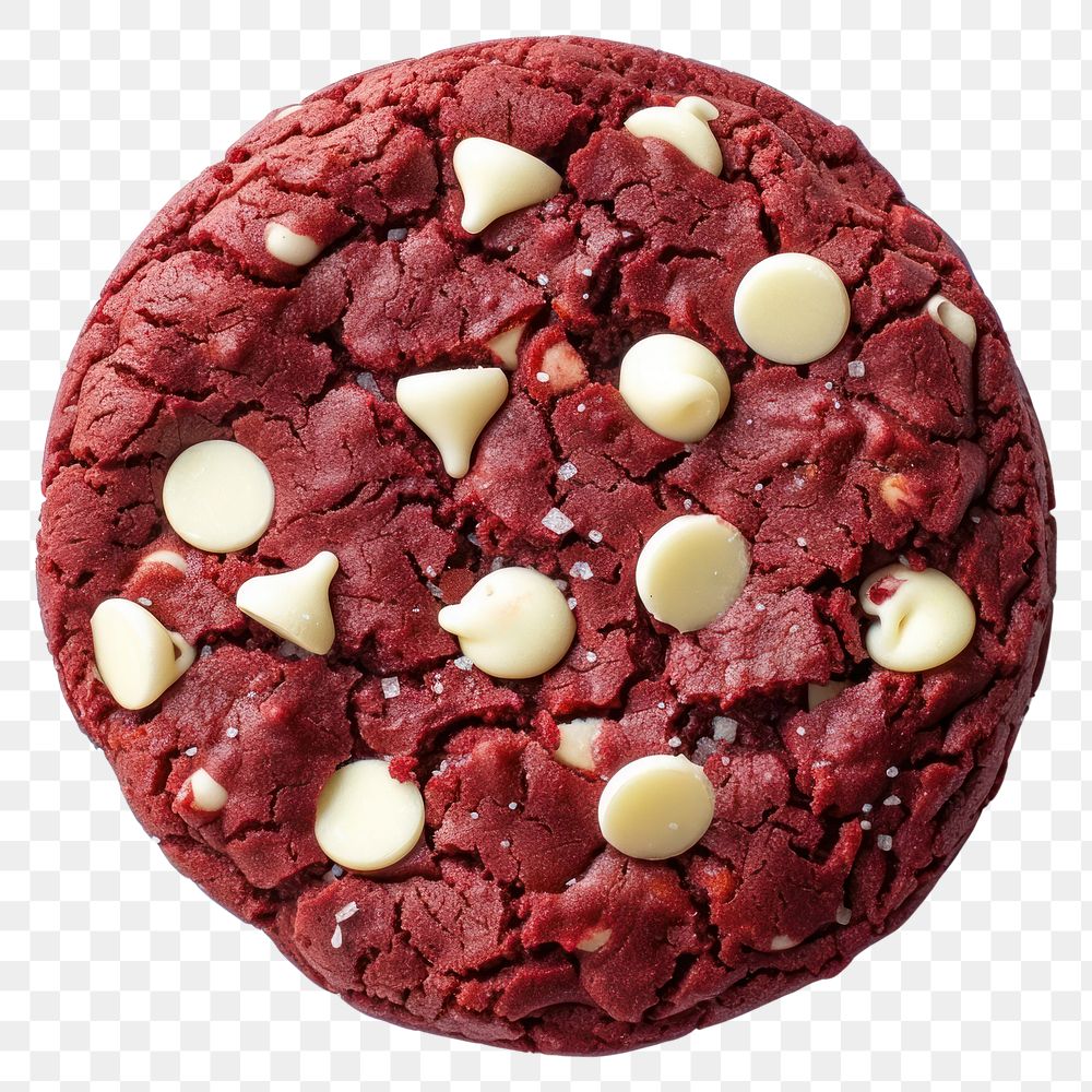 PNG Red velvet cookie with white choc chips confectionery chocolate dessert.