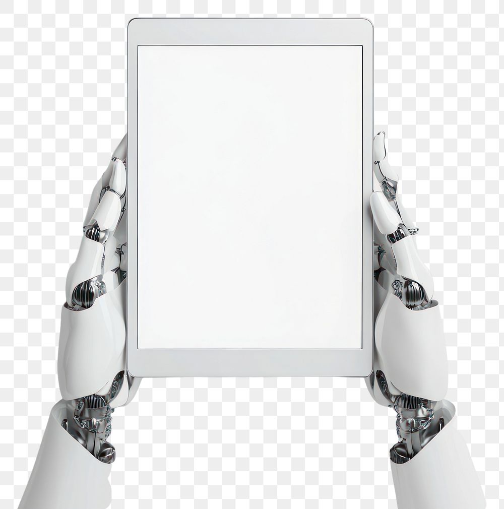 PNG Robot hand background holding tablet.