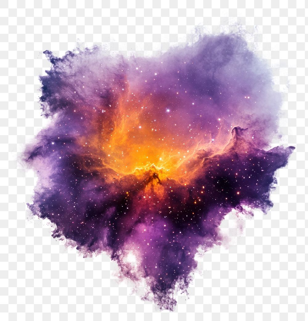 PNG A vibrant nebula with purple and orange color universe space illustration.