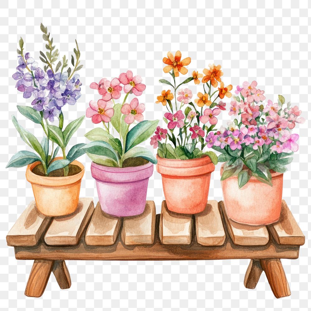 PNG  Flower pots flowers art illustration.