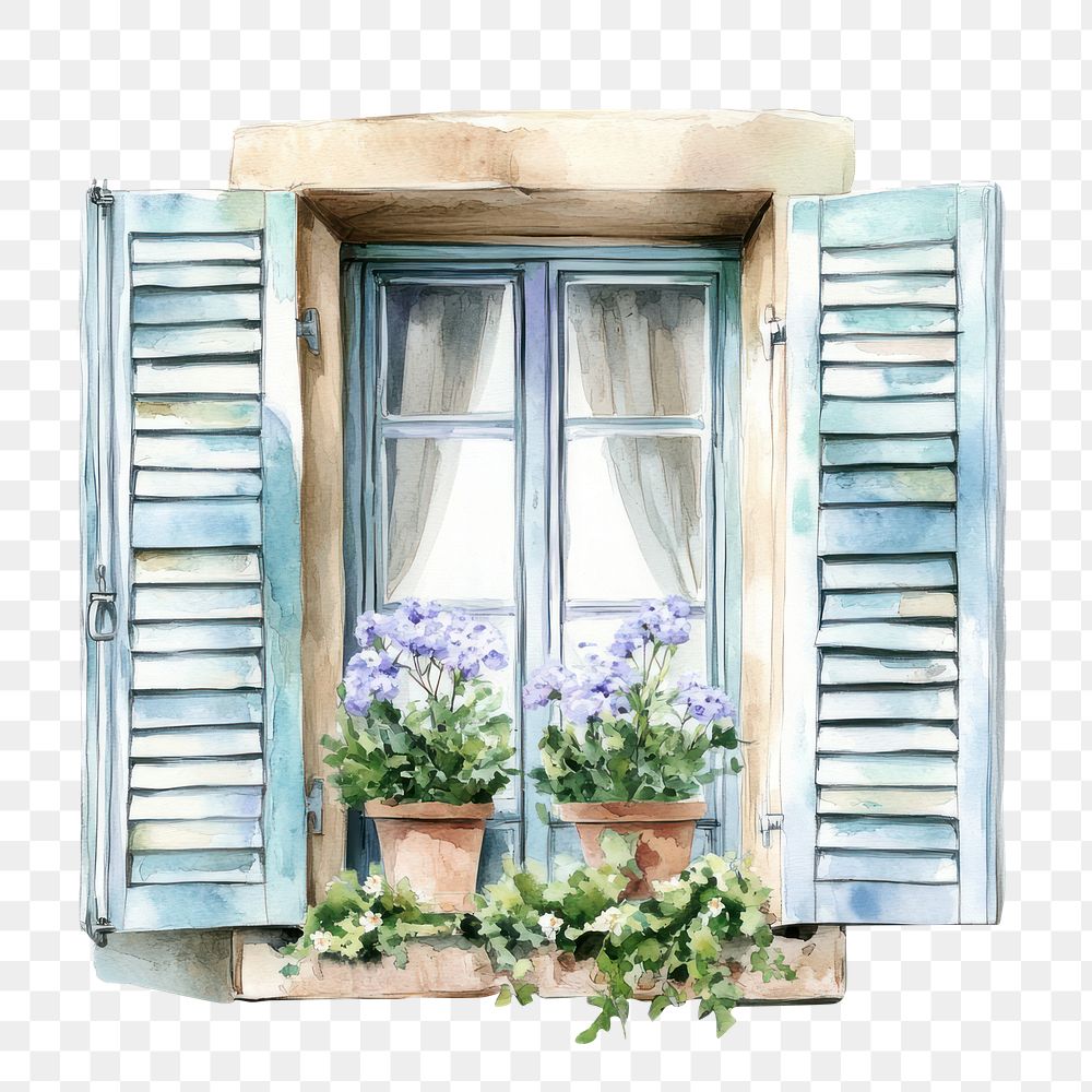 PNG  Window windowsill shutters illustration.