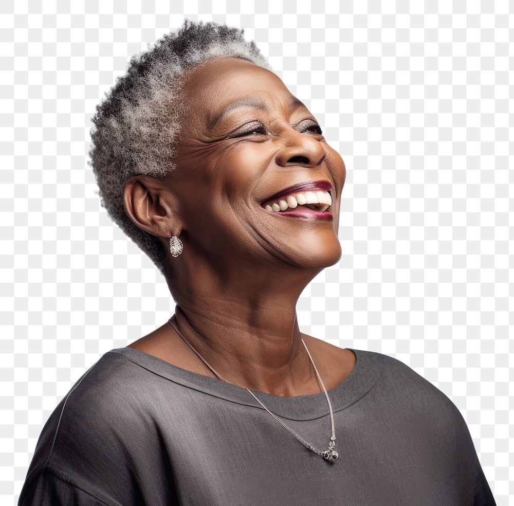 Woman Black laughing smiling. 