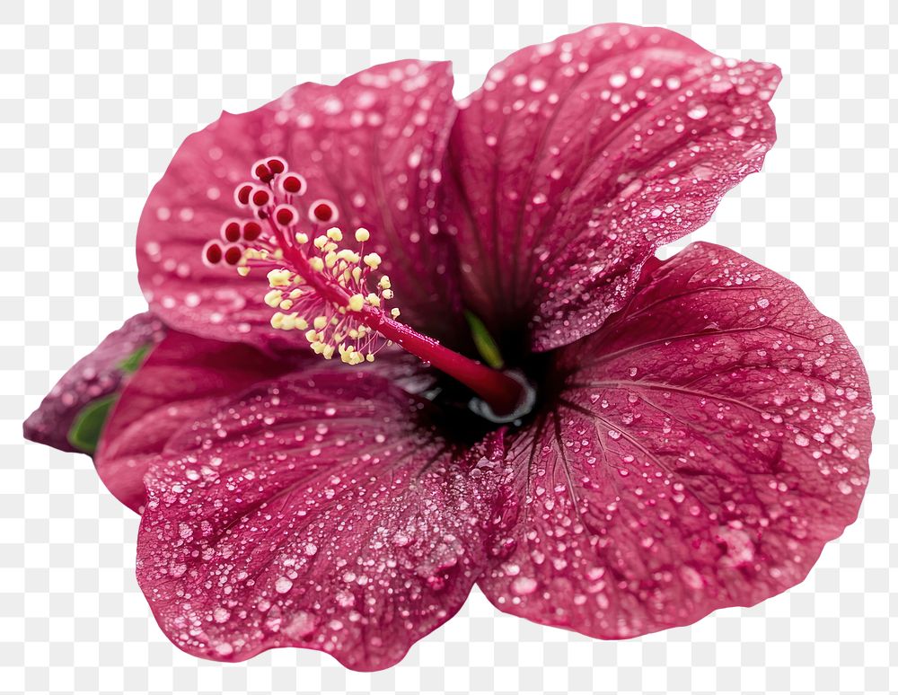 PNG Real hibiscus flower petals dew-covered.