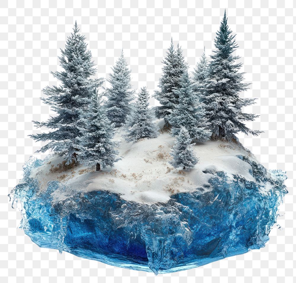 PNG Floating blue ice island trees snow nature.