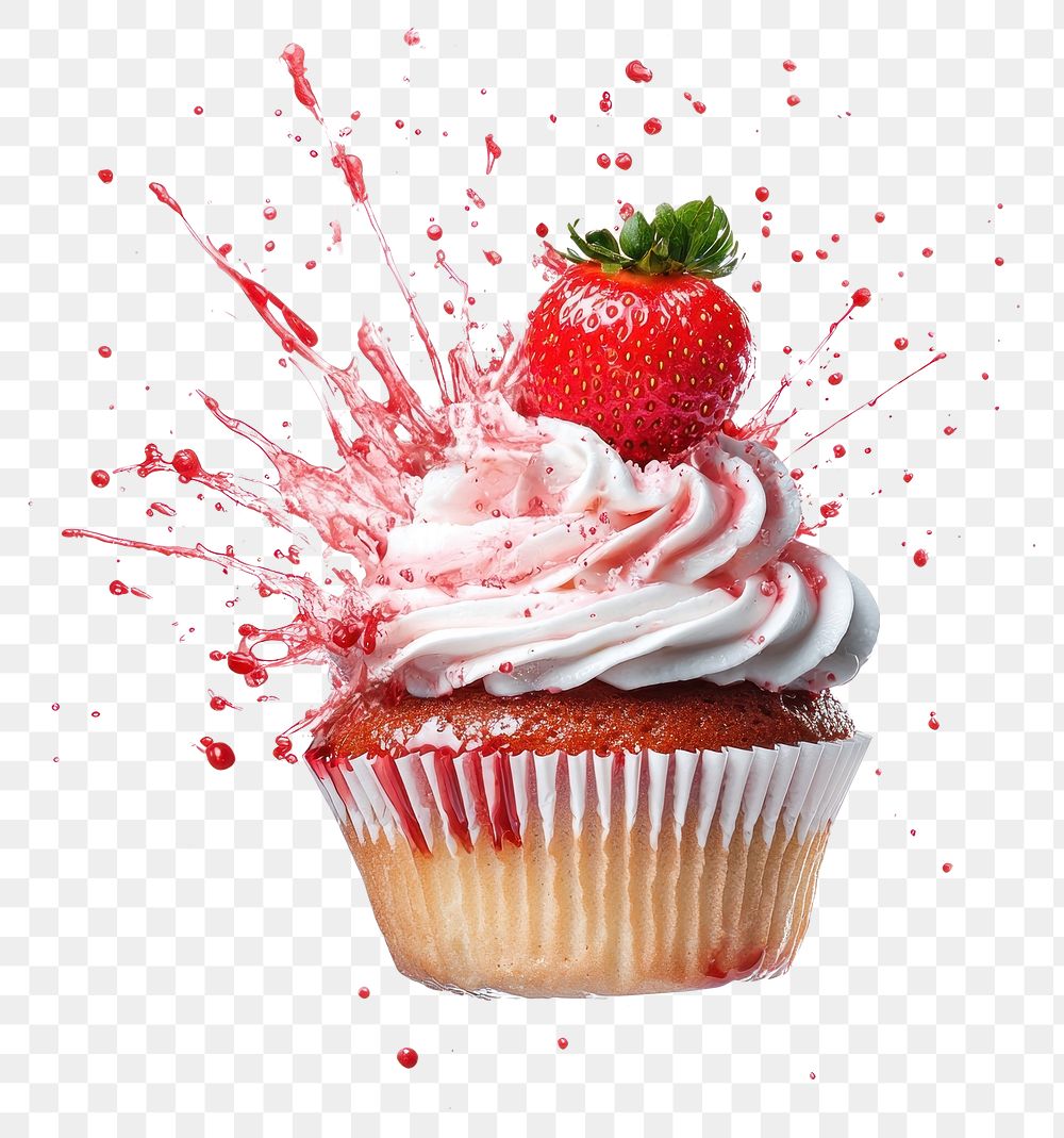 PNG Exploding strawberry cupcake dessert cream food.