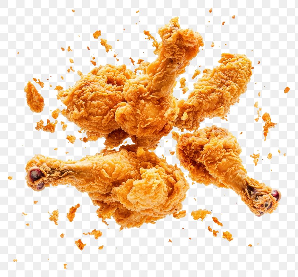 PNG Exploding real fried chicken floating food photography.