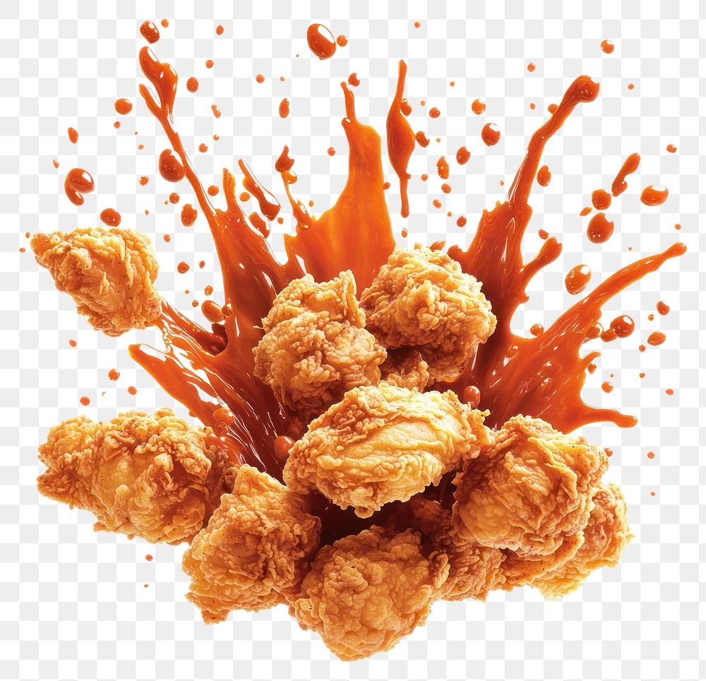 PNG Exploding real fried chicken splash sauce food.