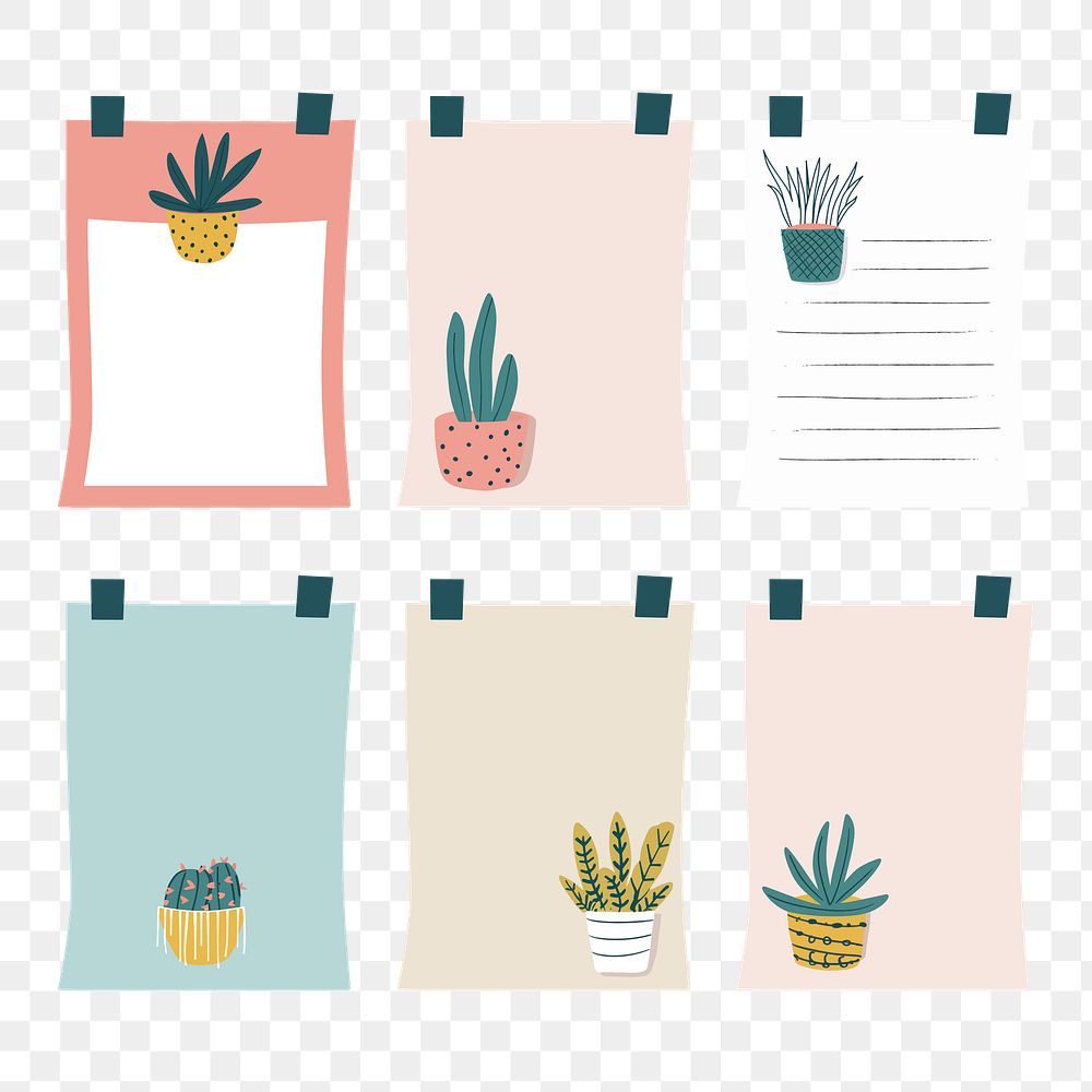 PNG Cute paper notes illustration, transparent background set