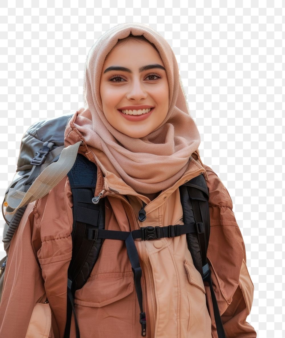 PNG Young middle east woman backpack autumn happy.