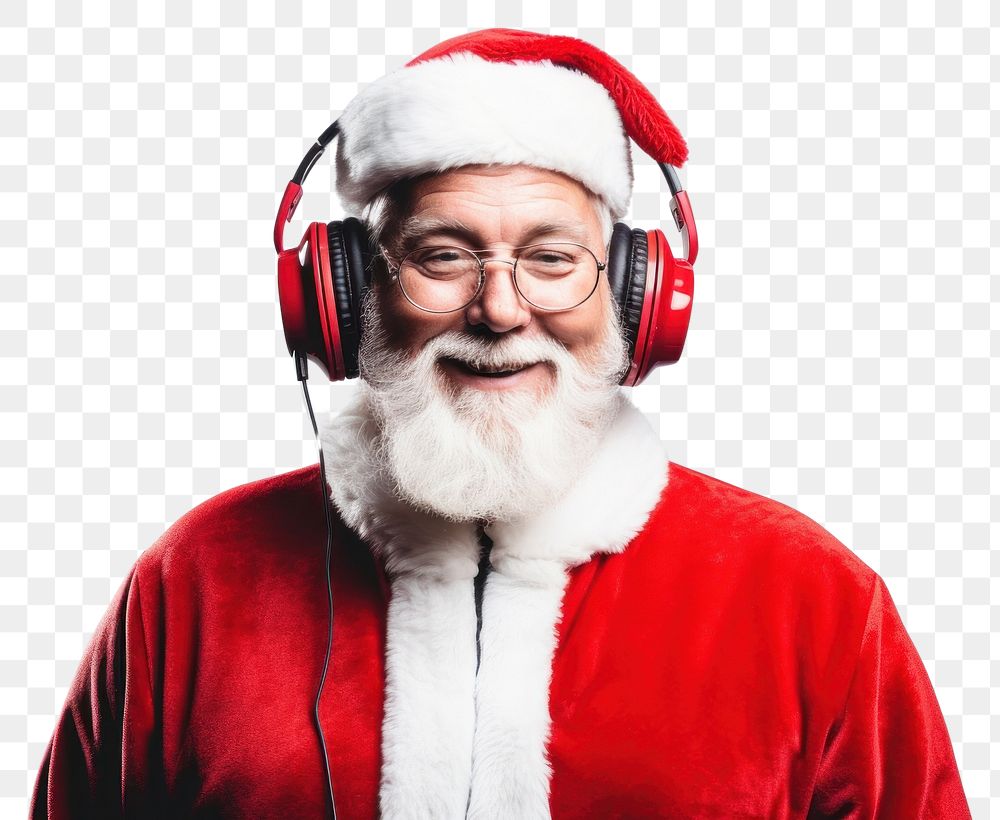 PNG Santa wearing headphones christmas headset glasses. 