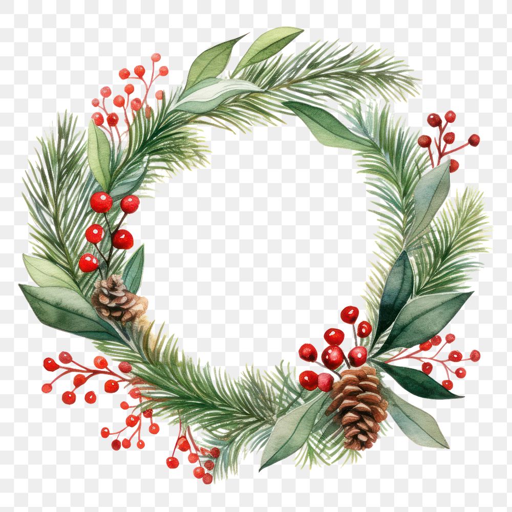 PNG  Retro christmas wreath pattern plant tree. 