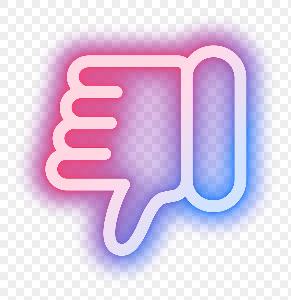 Png thumbs down dislike icon for social media app pink neon style