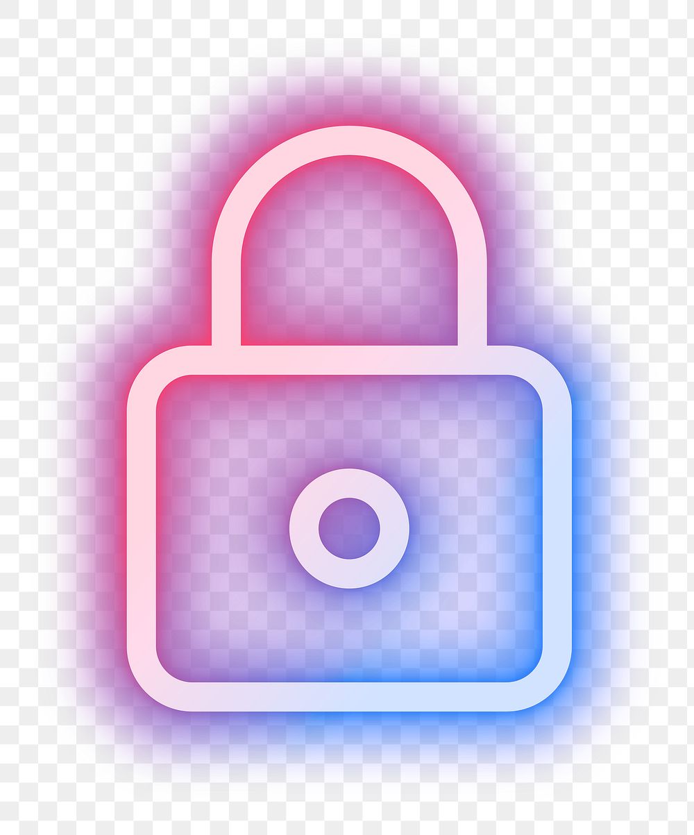 Padlock png social media icon secure mode symbol in neon style