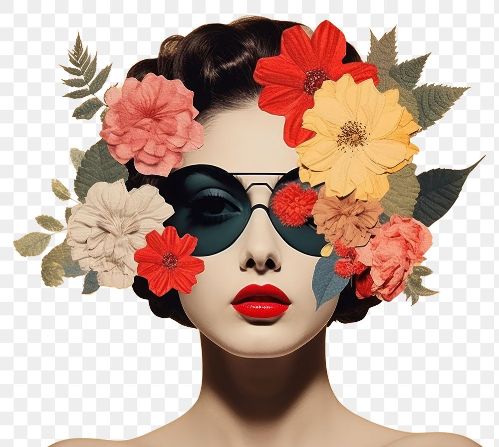 PNG Floral sunglasses woman portrait art