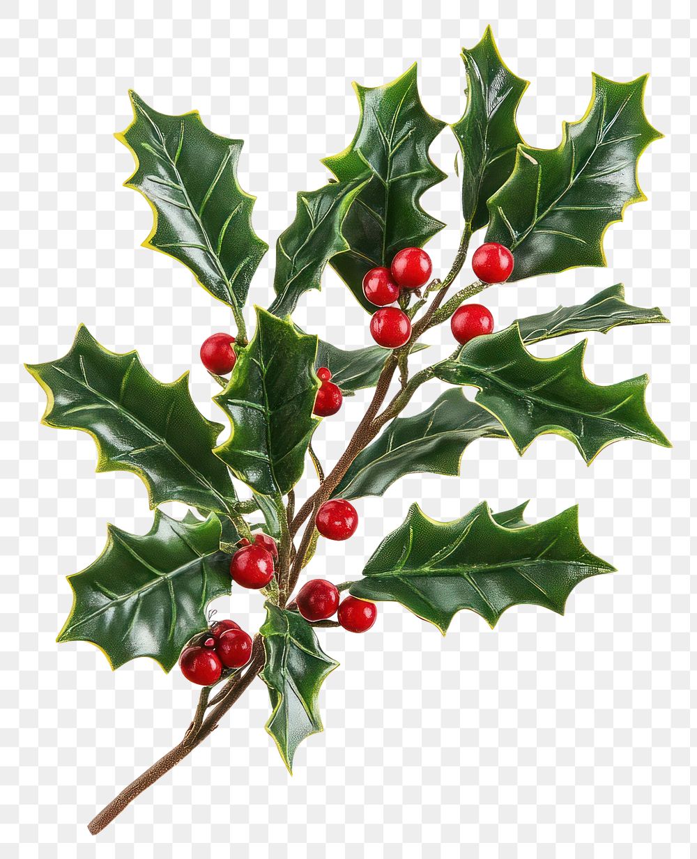 PNG Festive holly branch with berries