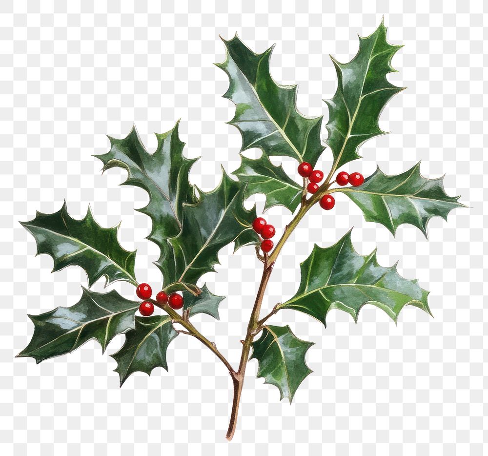 PNG Festive holly branch with berries