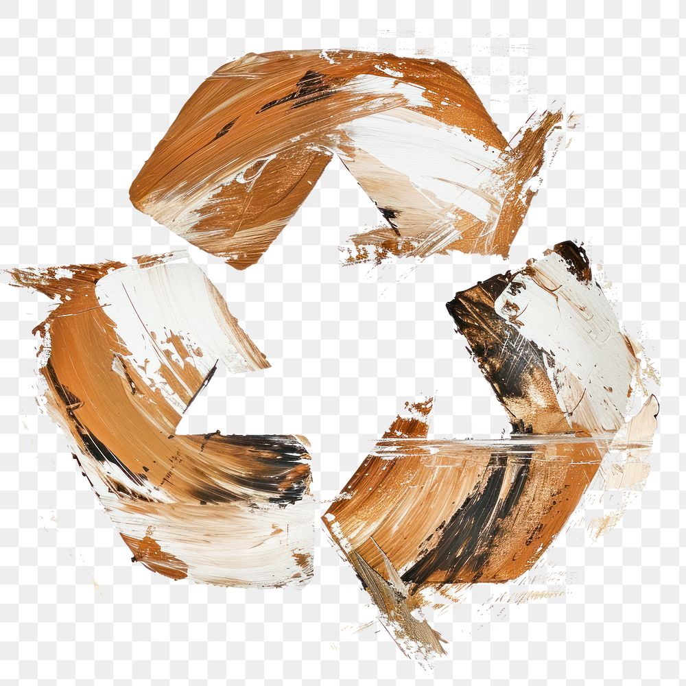 PNG A recycle icon with a brown brush stroke art recycling circle.