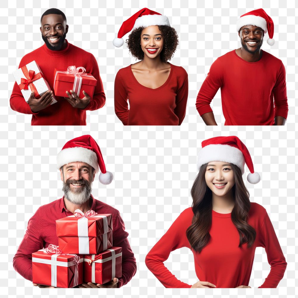 PNG diverse Christmas people design element set, transparent background