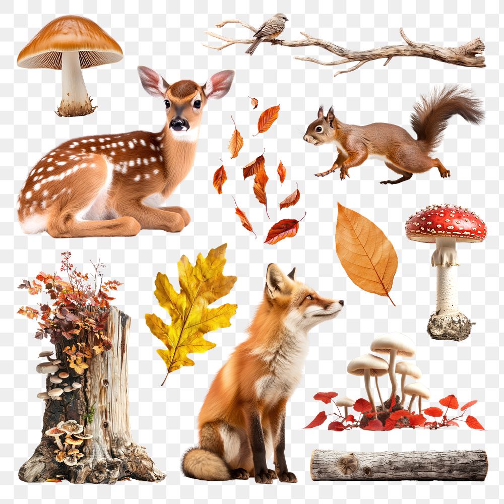 PNG woodland element set, transparent background