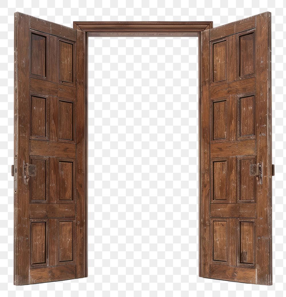 PNG Open wooden double doors frame