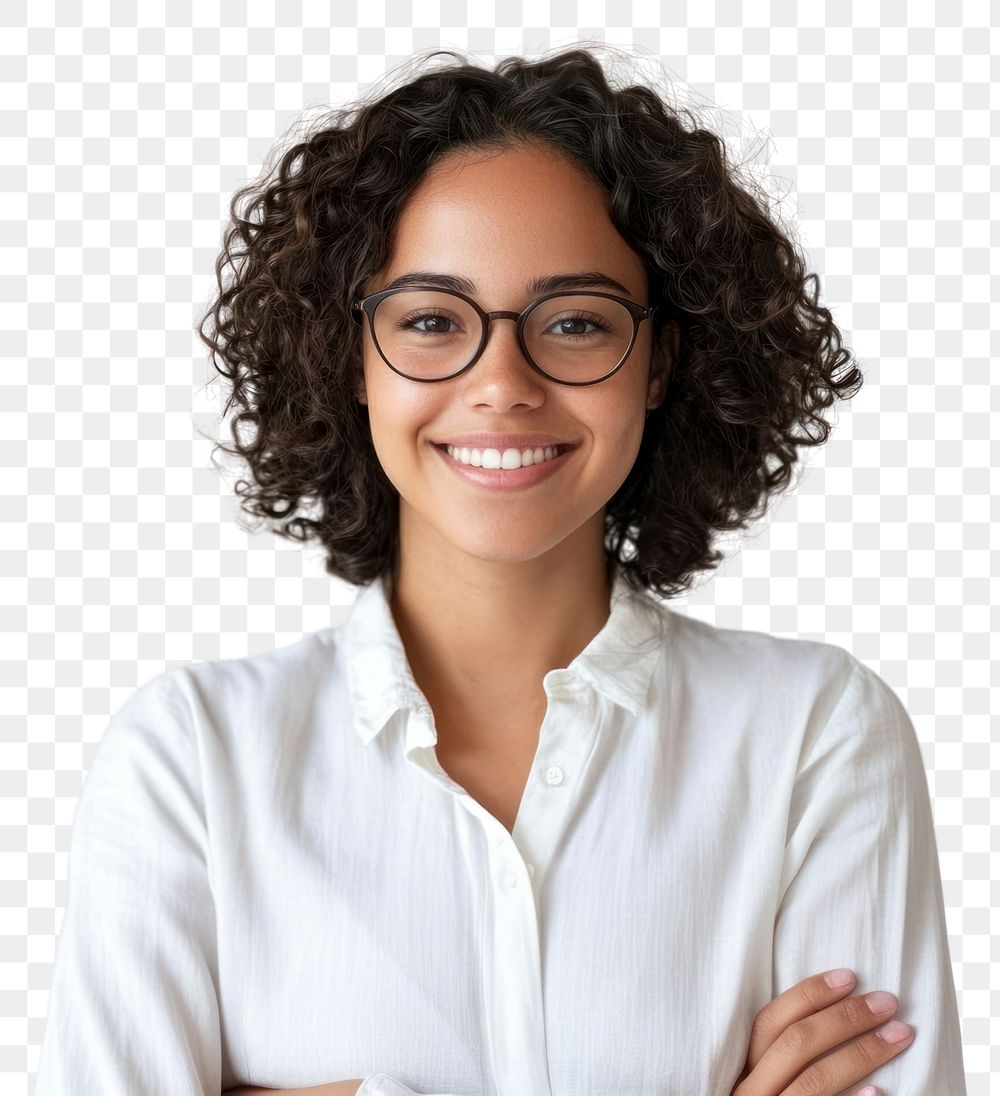 PNG Confident smiling woman with glasses