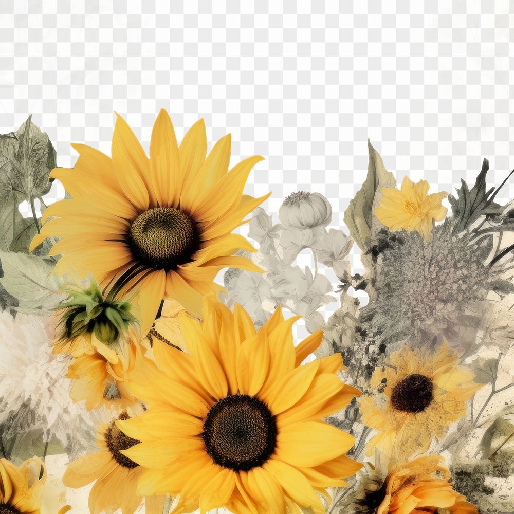 PNG Wallpaper ephemera pale sunflower pattern plant petal.