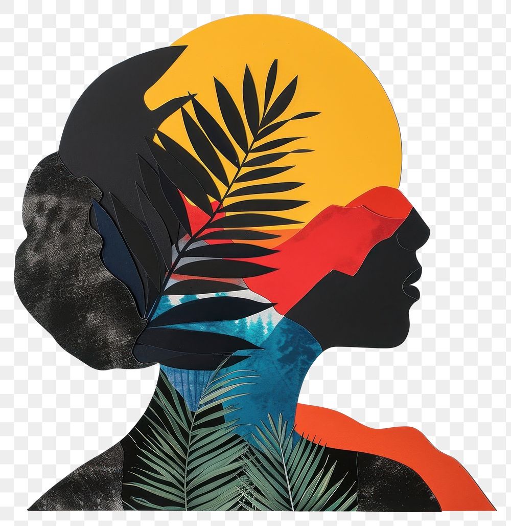 PNG Cut paper collage with women art silhouette painting.