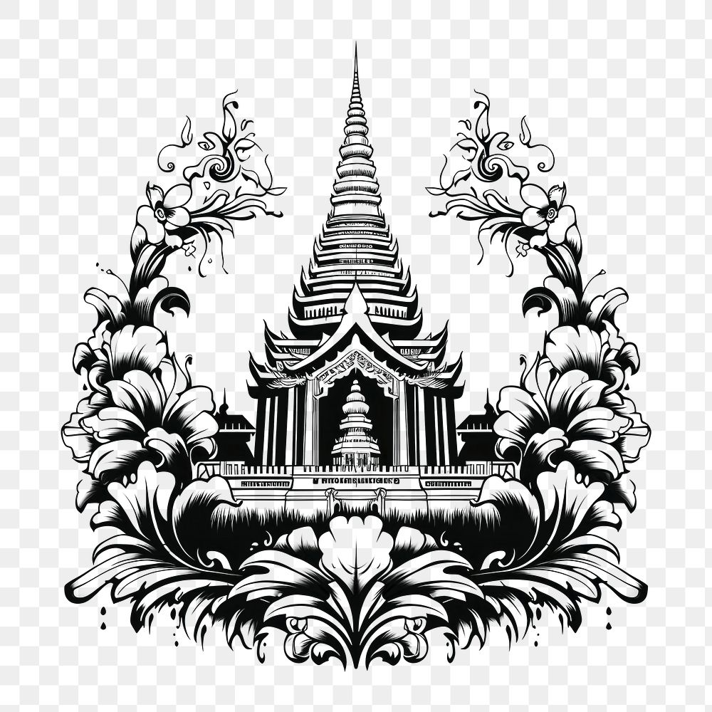 PNG Thai temple pattern drawing sketch.