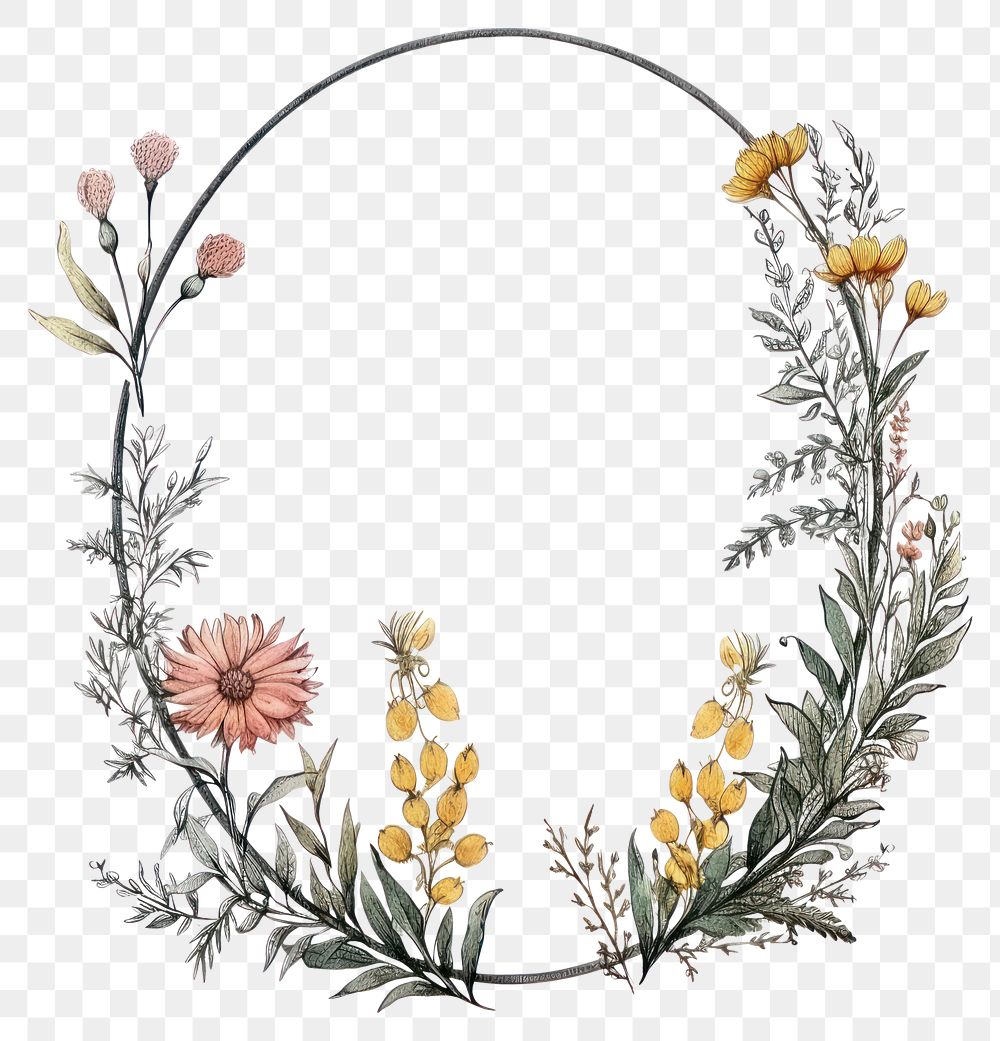 PNG Vintage frame wildflower pattern plant white background.