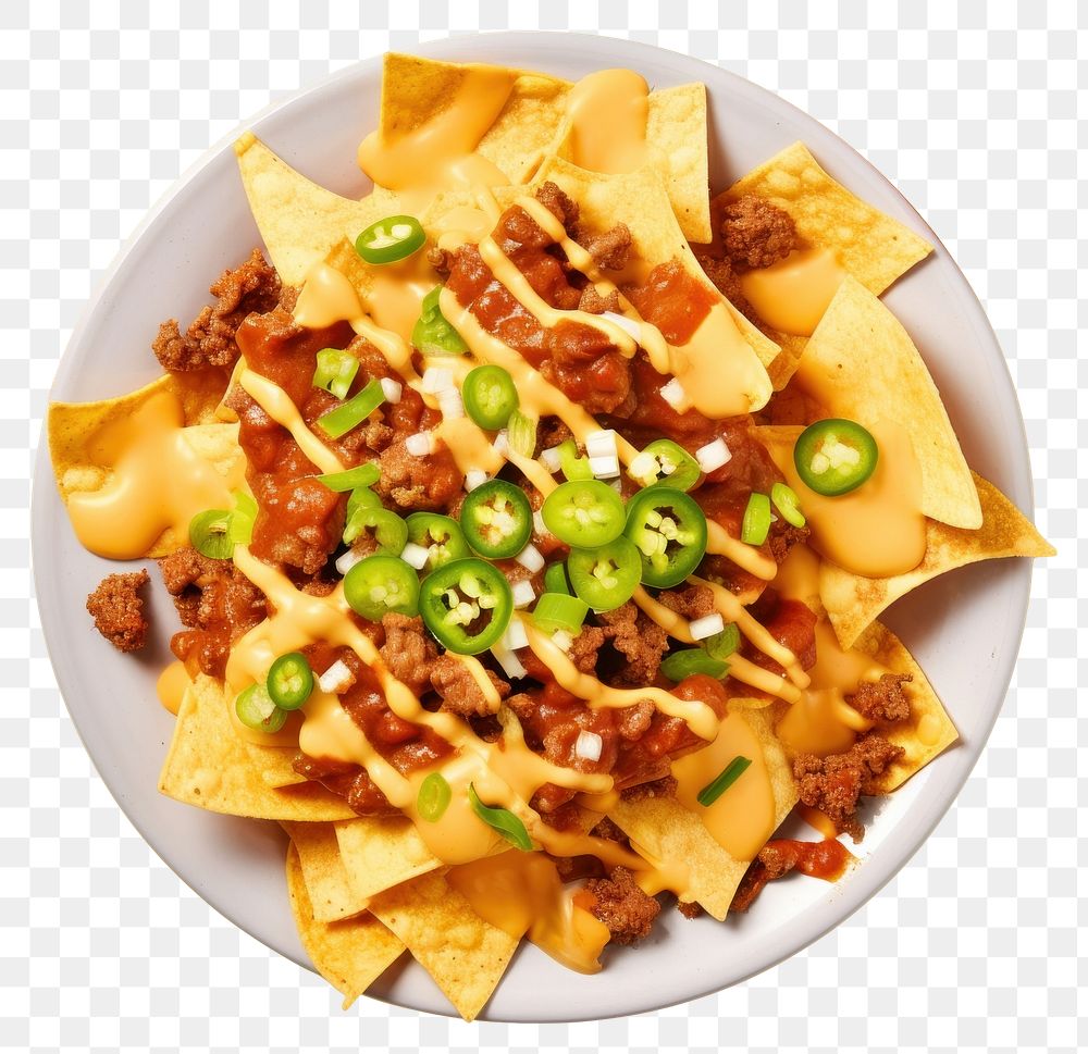 PNG Chili cheese nachosr food snack plate.