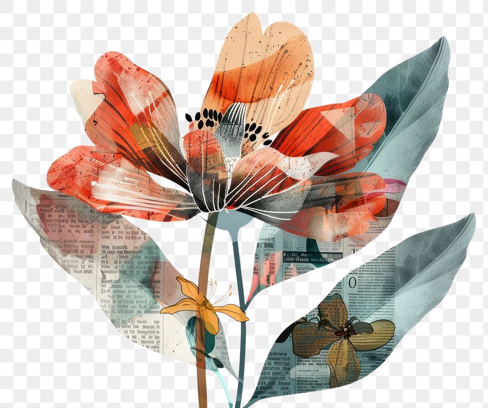 PNG Flower Collage Newspaper collage flower painting.