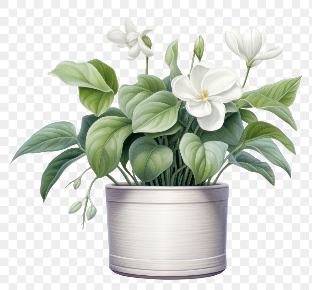 PNG Botanical illustration flower pot plant vase houseplant.