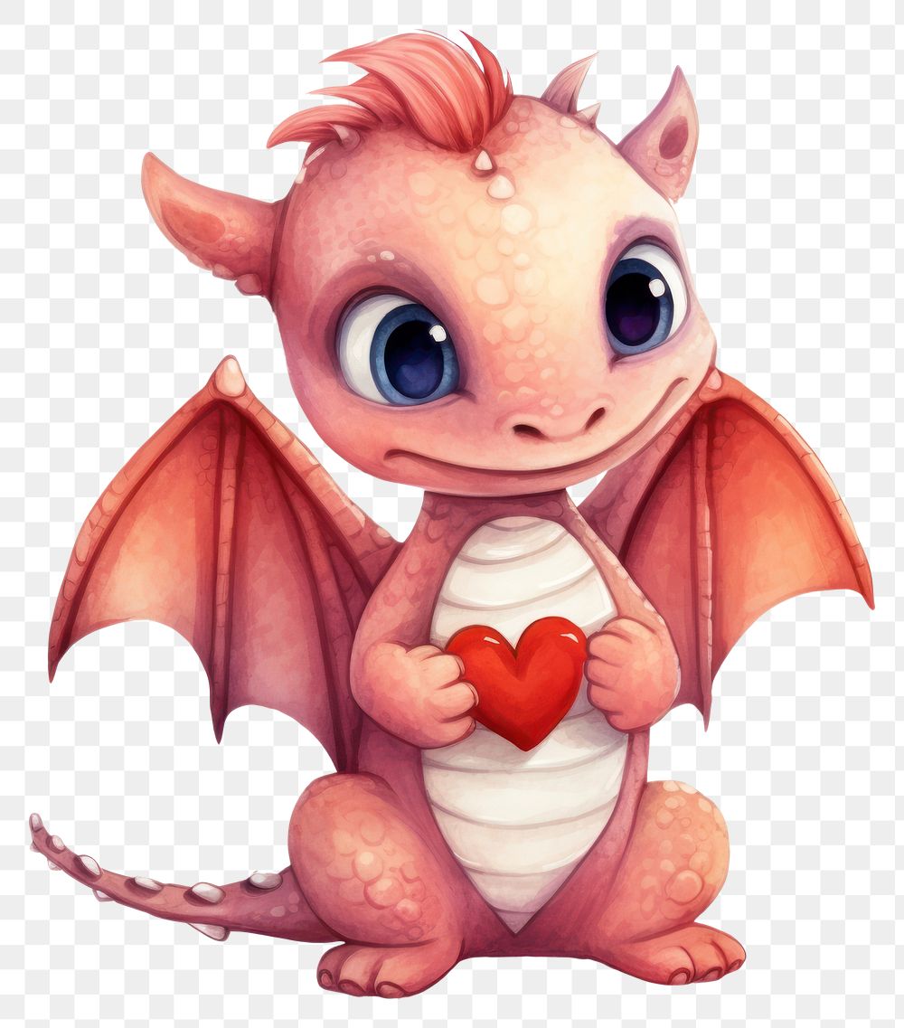 PNG Dragon hugging heart animal cartoon cute.