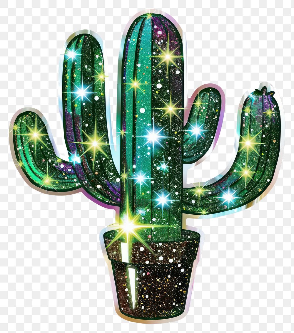 PNG Glitter cactus flat sticker symbol cross plant.