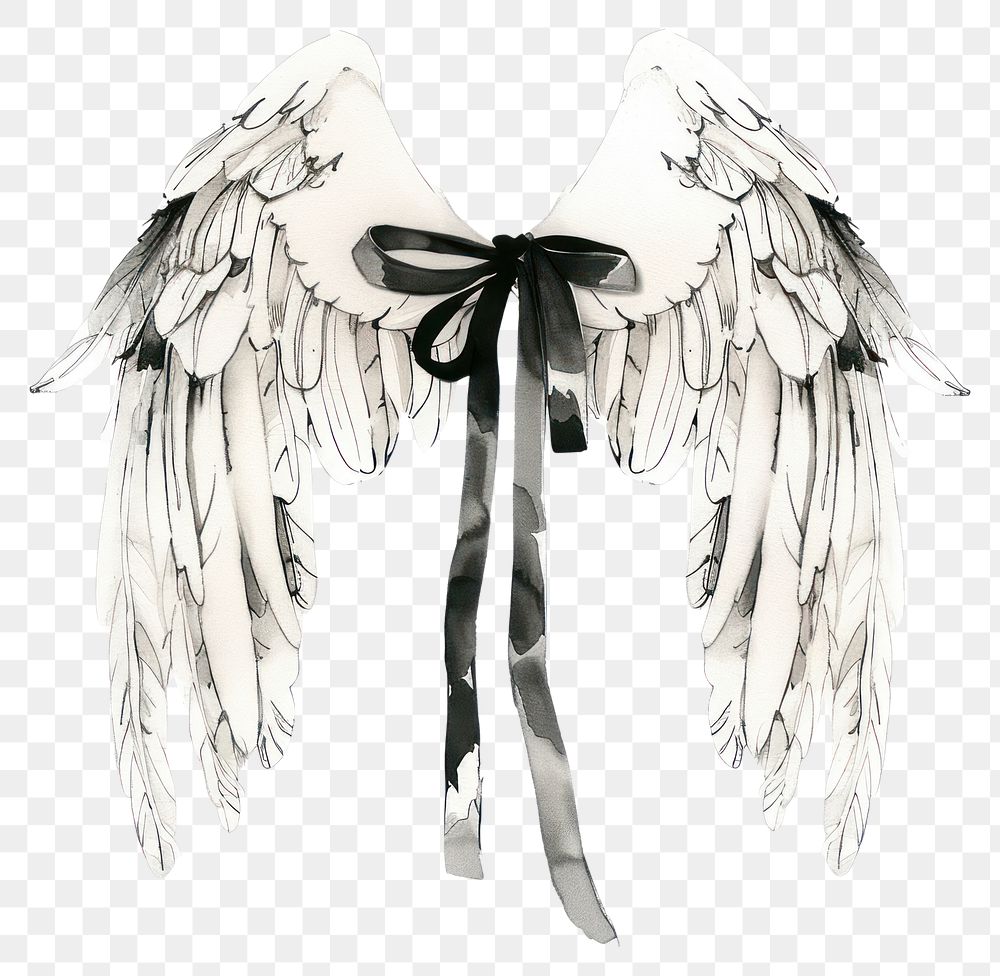 PNG Angel wings illustration ribbon white.