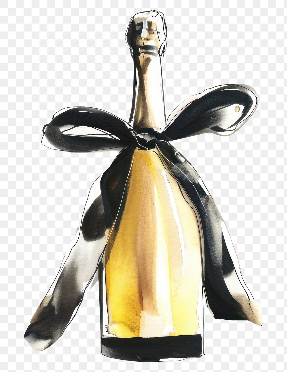 PNG Champagne illustration bottle ribbon.