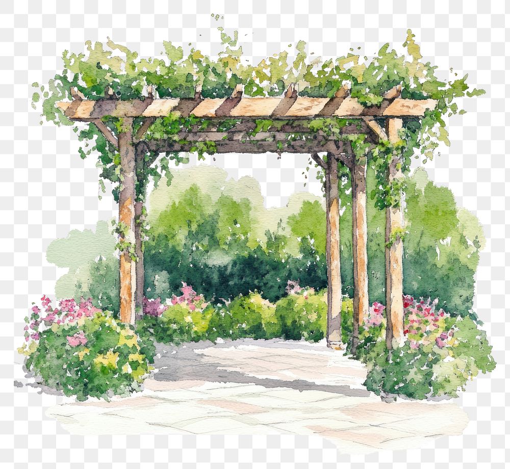 PNG Pergola garden illustration watercolor.