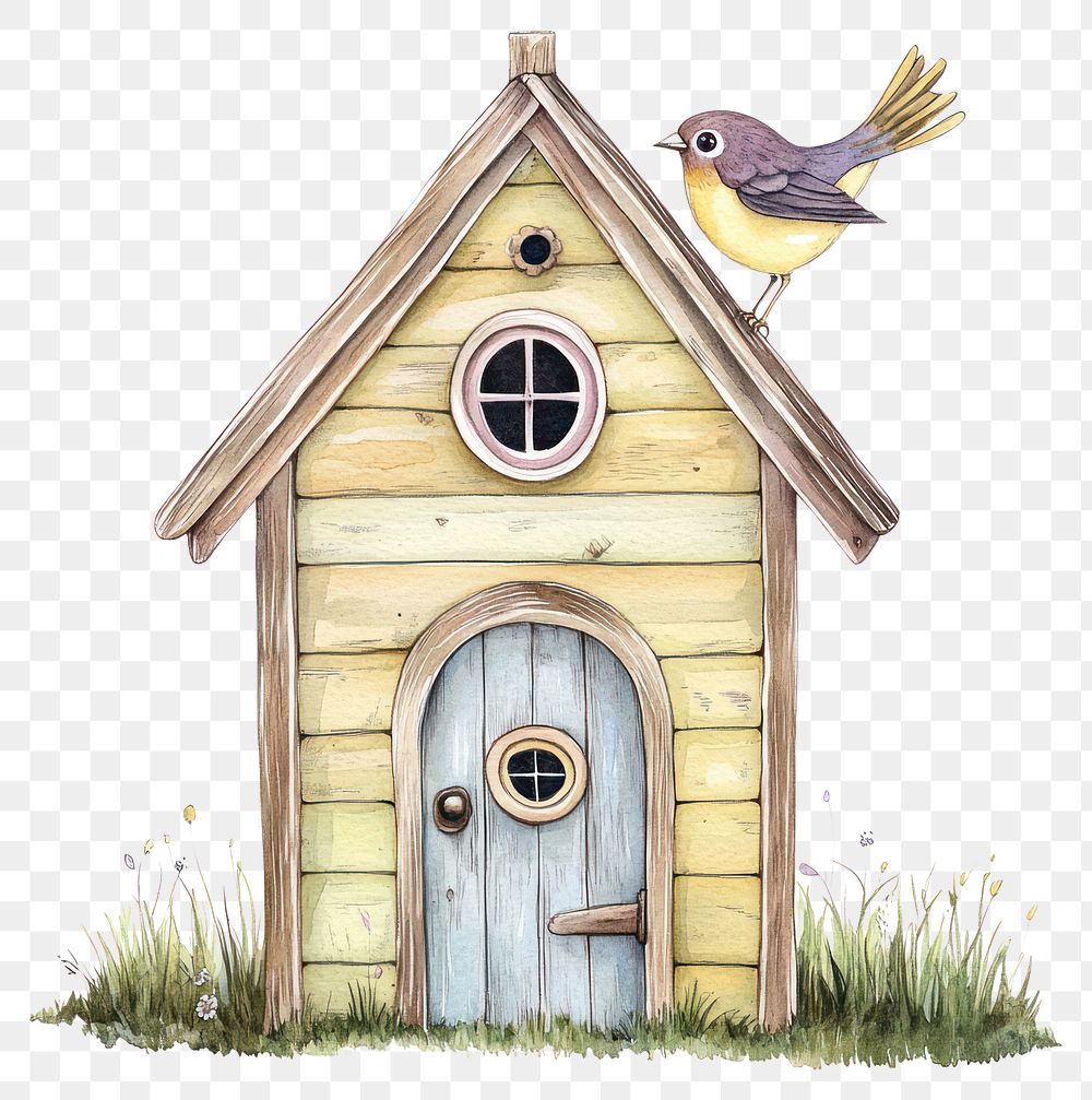 PNG Birdhouse bird illustration watercolor.