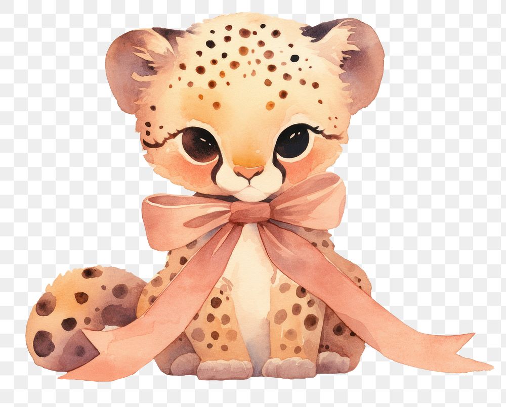 PNG Coquette chubby cheetah illustration watercolor animal.