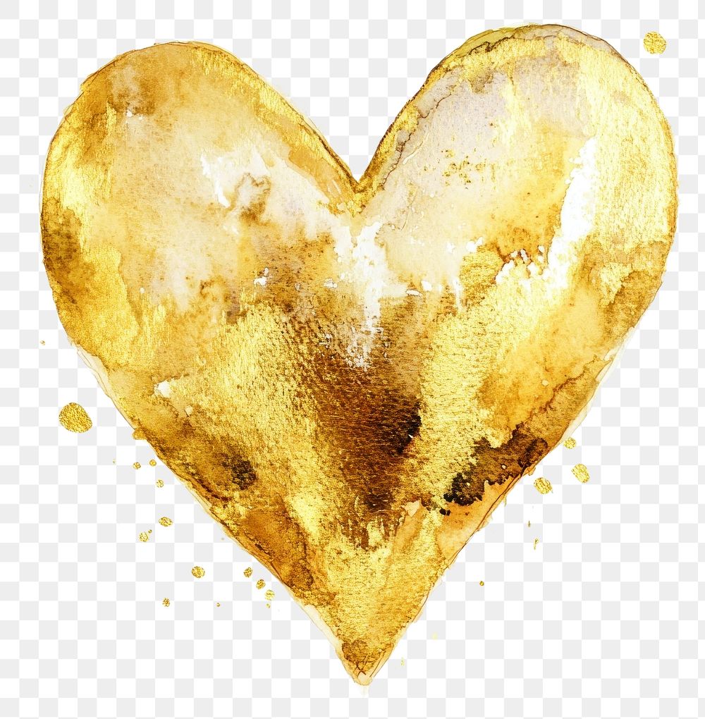 PNG Watercolor gold heart splash illustration abstract.