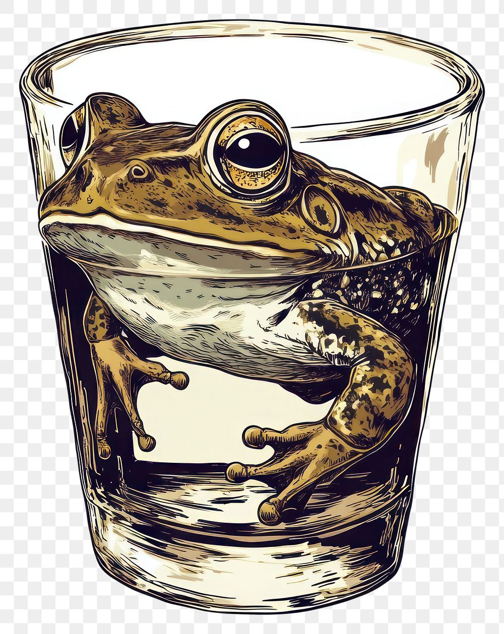 PNG A frog in a glass illustration amphibian artwork.