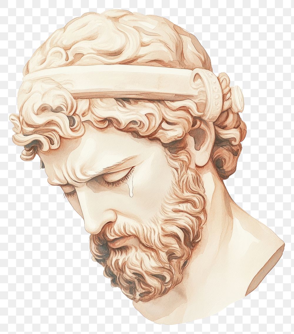 PNG An ancient greek God sad with a drop of tear painting art illustrated.