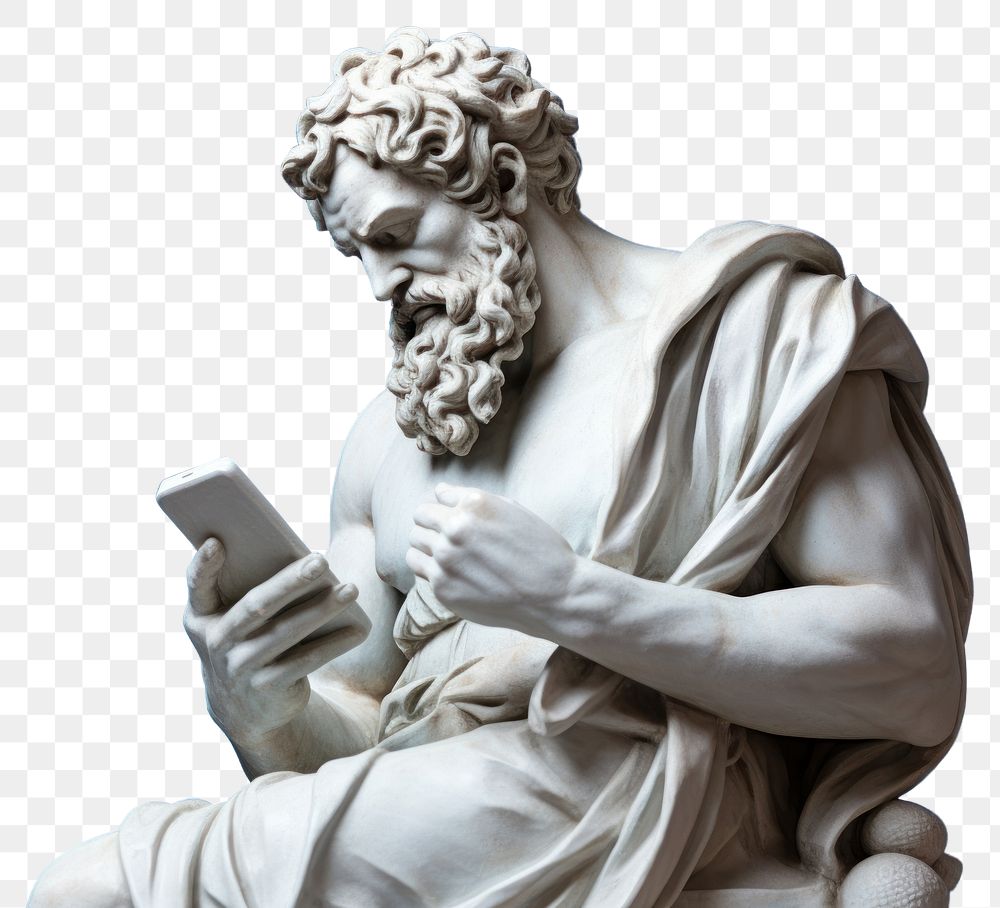 PNG Greek sculpture holding smart phone statue representation spirituality. 