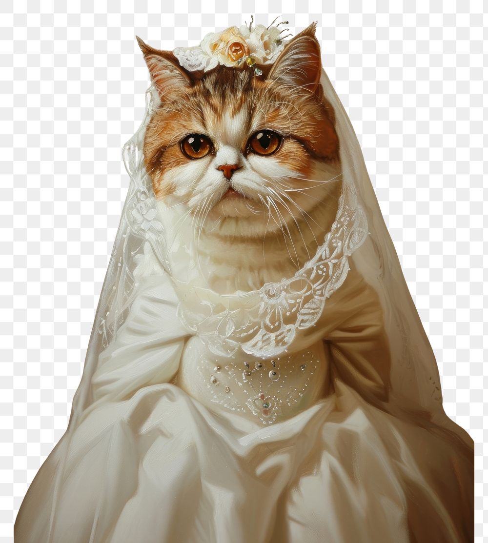 PNG An exotic shorthair cat wears white bride wedding dress animal portrait human.