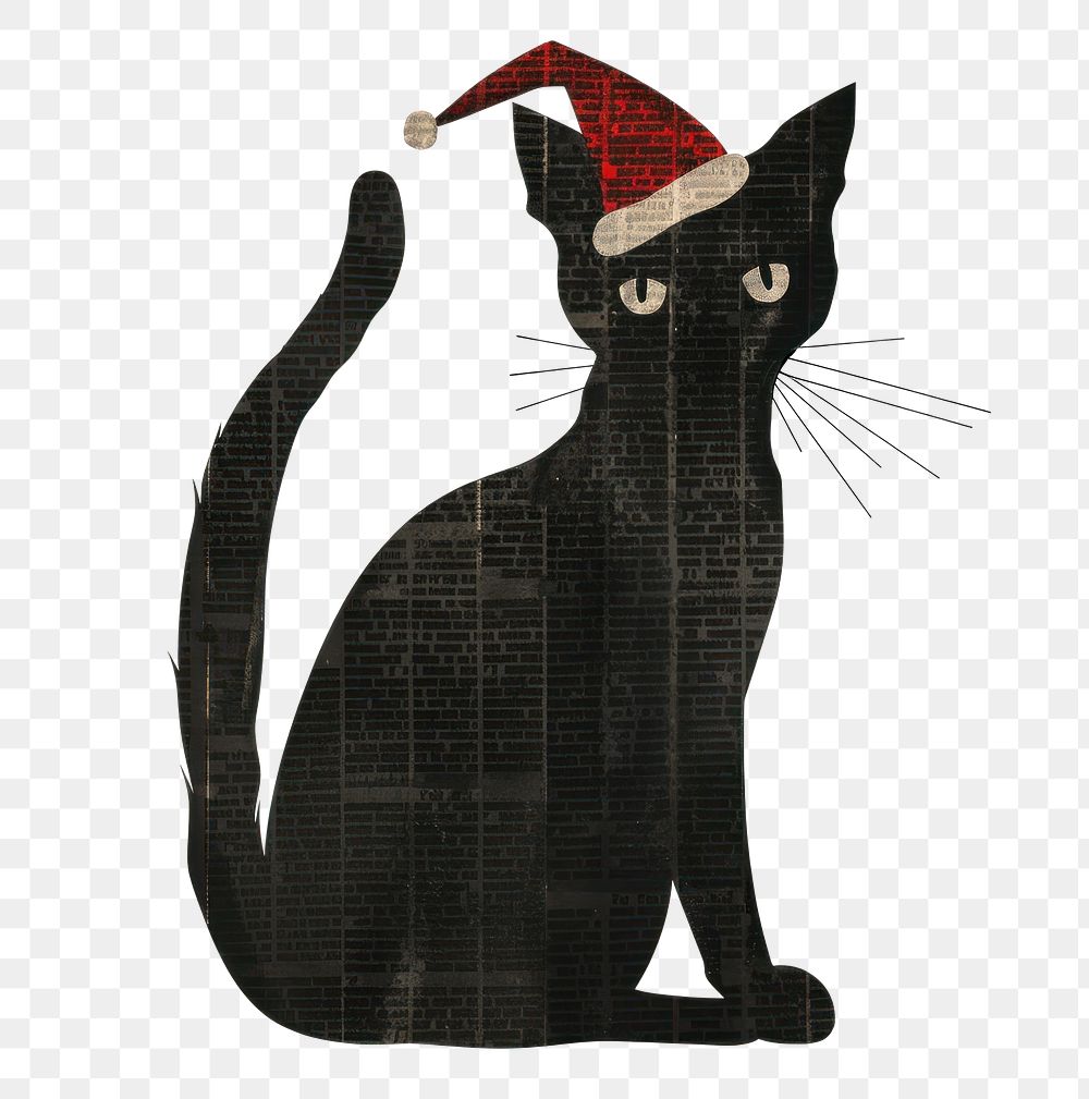 PNG Ephemera paper black cat newspaper vintage santa.